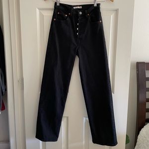 Black 501 Straight Ankle Jeans